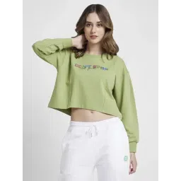 Spykar Green Graphic Print Crop Sweatshirt-image-42