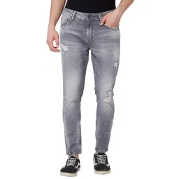 Spykar Grey Cotton Tapered Fit Distressed Jeans-picture-38