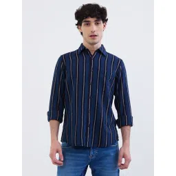 Spykar Indigo Blue Cotton Regular Fit Striped Shirt-picture-39