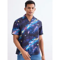 Spykar Indigo Blue Regular Fit Abstract Print Shirt-picture-23