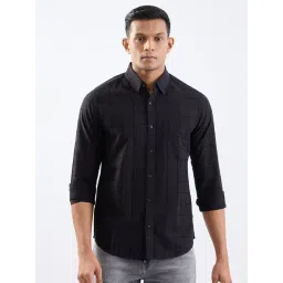 Spykar Jet Black Cotton Regular Fit Checks Shirts-picture-12