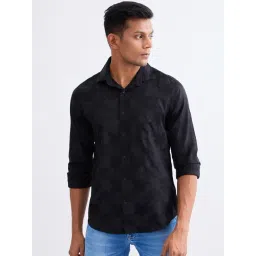 Spykar Jet Black Cotton Regular Fit Self Design Shirt-picture-10