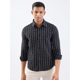 Spykar Jet Black Cotton Regular Fit Striped Shirt-picture-15