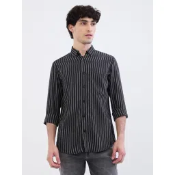 Spykar Jet Black Regular Fit Striped Shirt-picture-34