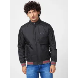 Spykar Jet Black Shell Jacket With Chest Embroidery & Contrast Rib Detail-picture-35
