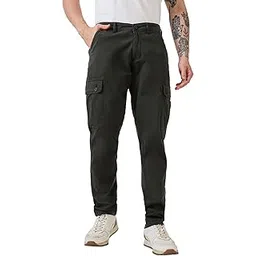 spykar Khaki Regular Fit Solid Cargo for Men-picture-21