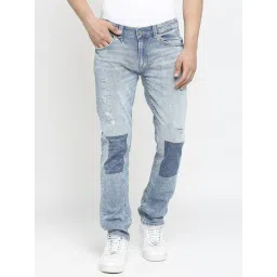 Spykar Light Blue Cotton Regular Fit Distressed Jeans-picture-24