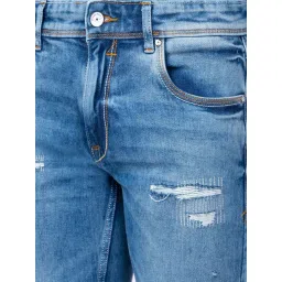 Spykar Light Blue Cotton Regular Fit Distressed Jeans image 4