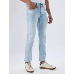 Spykar Light Blue Cotton Regular Fit Jeans image 4