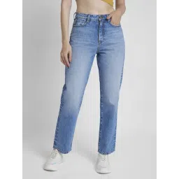 Spykar Light Blue Cotton Relaxed Fit High Rise Jeans-picture-40