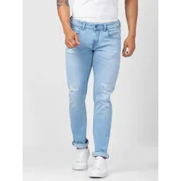 Spykar Light Blue Cotton Slim Fit Distressed Jeans-picture-33