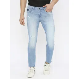 Spykar Light Blue Cotton Slim Fit Distressed Jeans-picture-31