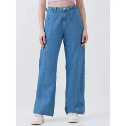 Spykar Light Blue Cotton Solid High Rise Jeans-picture-10