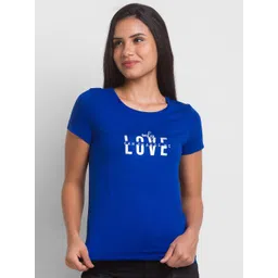 Spykar Marine Blue Cotton Blend Half Sleeve Printed Casual T-Shirt For Women-picture-16