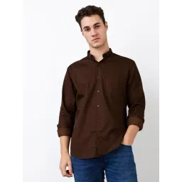 Spykar Men Brown Slim Fit Solid Full Sleeve Casual Shirt-picture-26