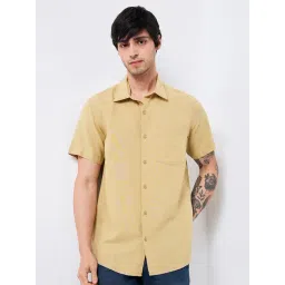 Spykar Men Khaki Slim Fit Solid Half Sleeve Casual Shirt-picture-16