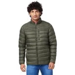 spykar Men Olive Green Nylon Straight Fit Full Sleeve Plain Stand Collar Puffer Jacket-picture-34