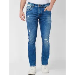 SPYKAR Men Skinny Fit Low Rise Mildly Distressed Heavy Fade Jeans-picture-30