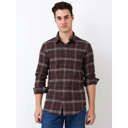 SPYKAR Men Slim Fit Spread Collar Tartan Checked Cotton Casual Shirt-picture-33