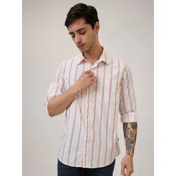 SPYKAR Men Slim Fit Vertical Striped Spread Collar Cotton Casual Shirt-picture-40