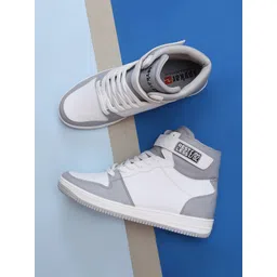 SPYKAR Men Textured Comfort Insole Contrast Sole High-Top Lace-Ups Sneakers image 1