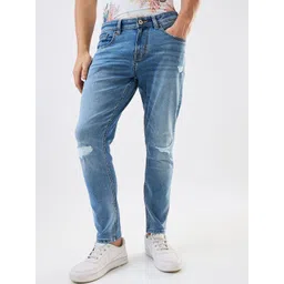 SPYKAR Men Whiskers and Chevrons Slim Fit Mid Rise Mildly Distressed Jeans-picture-14