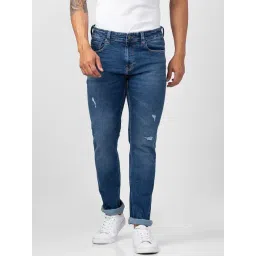Spykar Mid Blue Cotton Comfort Fit Distressed Jeans-picture-20