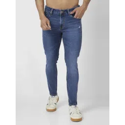 Spykar Mid Blue Cotton Slim Fit Distressed Jeans-picture-12