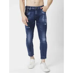 Spykar Mid Blue Cotton Slim Fit Distressed Jeans-picture-40