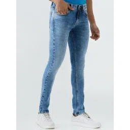 Spykar Mid Blue Solid Slim Fit Low Rise Jeans image 3