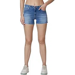 spykar Mid Rise Blue Shorts for Women-picture-24