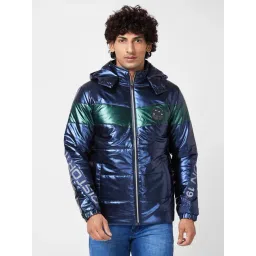 Spykar Midnight Blue Metallic Look Jacket With Flash Reflective Print-picture-29