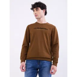 Spykar Military Green Cotton Poly Regular Typographic Print Sweatshirt-picture-40