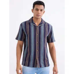 Spykar Navy Blue Cotton Regular Fit Striped Shirt-picture-25