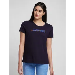 Spykar Navy Blue Print T-Shirt-image-0