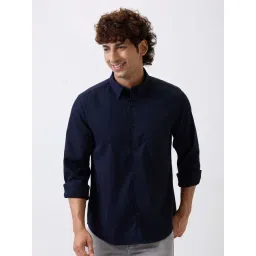 Spykar Navy Blue Slim Fit Shirt-image-12
