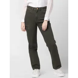 Spykar Olive Green Cotton High Rise Jeans-image-5