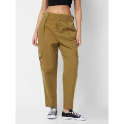 Spykar Olive Relaxed Fit High Rise Trousers-picture-42