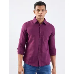 Spykar Plum Red Cotton Linen Regular Fit Shirt-picture-34