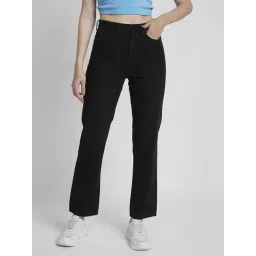 Spykar Raw Black Cotton Straight Fit High Rise Jeans-picture-13