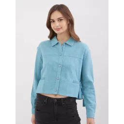 Spykar Retro Blue Cotton Regular Fit Solid Top-picture-18