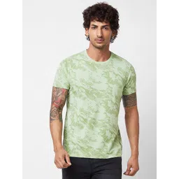 SPYKAR Round Short Sleeves Printed Slim Fit Cotton T-shirt-picture-40