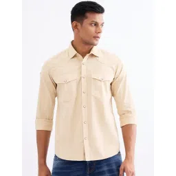 Spykar Taupe Beige Cotton Regular Fit Solid Shirts-picture-44