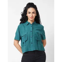 Spykar Teal Cotton Slim Fit Shirt-picture-26