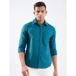 Spykar Teal Green Cotton Linen Regular Fit Solid Shirts-picture-24