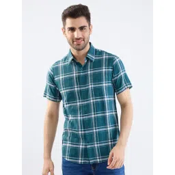 Spykar Teal Green Cotton Regular Fit Checked Shirt-picture-25