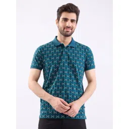 Spykar Teal Green Cotton Regular Fit Geometric Print T-Shirt-picture-12
