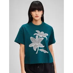 Spykar Teal Printed Oversized T-Shirt-picture-36