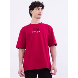 Spykar True Red Cotton Oversized Graphic Print T-Shirt-picture-42