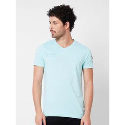 SPYKAR Typography Printed V-Neck Cotton Slim Fit T-shirt-picture-27